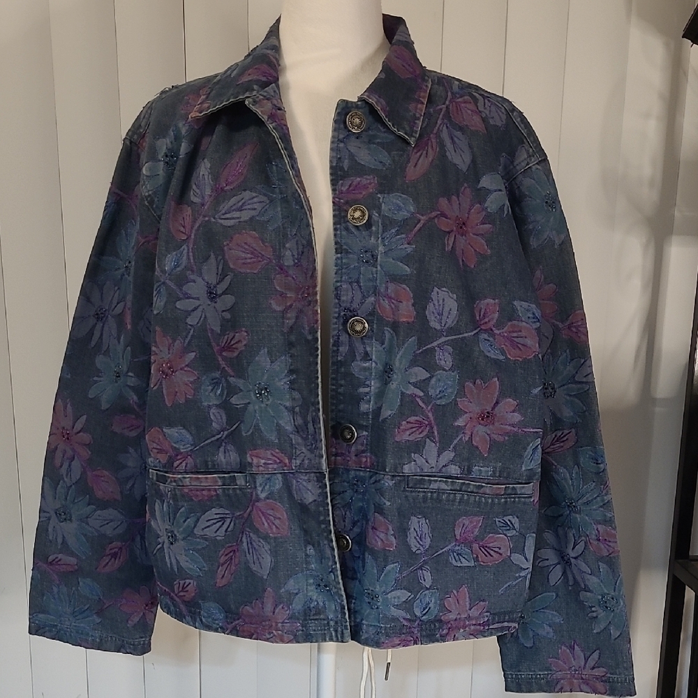 Chico's Design Floral Denim Jacket
